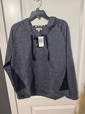 Vera Bradley Heather Navy Pajama Hoodie with Floral Trim